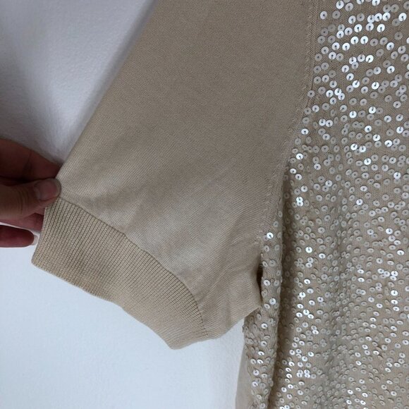 Talbots Women Cream Sequin Button Up Short Sleeve V-Neck Cardigan Size 2XP NWT - Picture 4 of 10